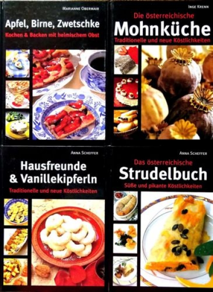 Bücherset - 4 österreichische Kochbücher: Strudelbuch, Mohnküche, Hausfreunde,